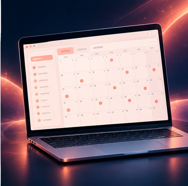 Bill due-date calendar with coral dots on due days